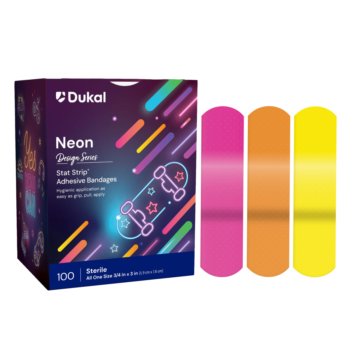 Dukal Neon Adhesive Bandages 3/4 inch x 3 inch 1200 count case medical supply