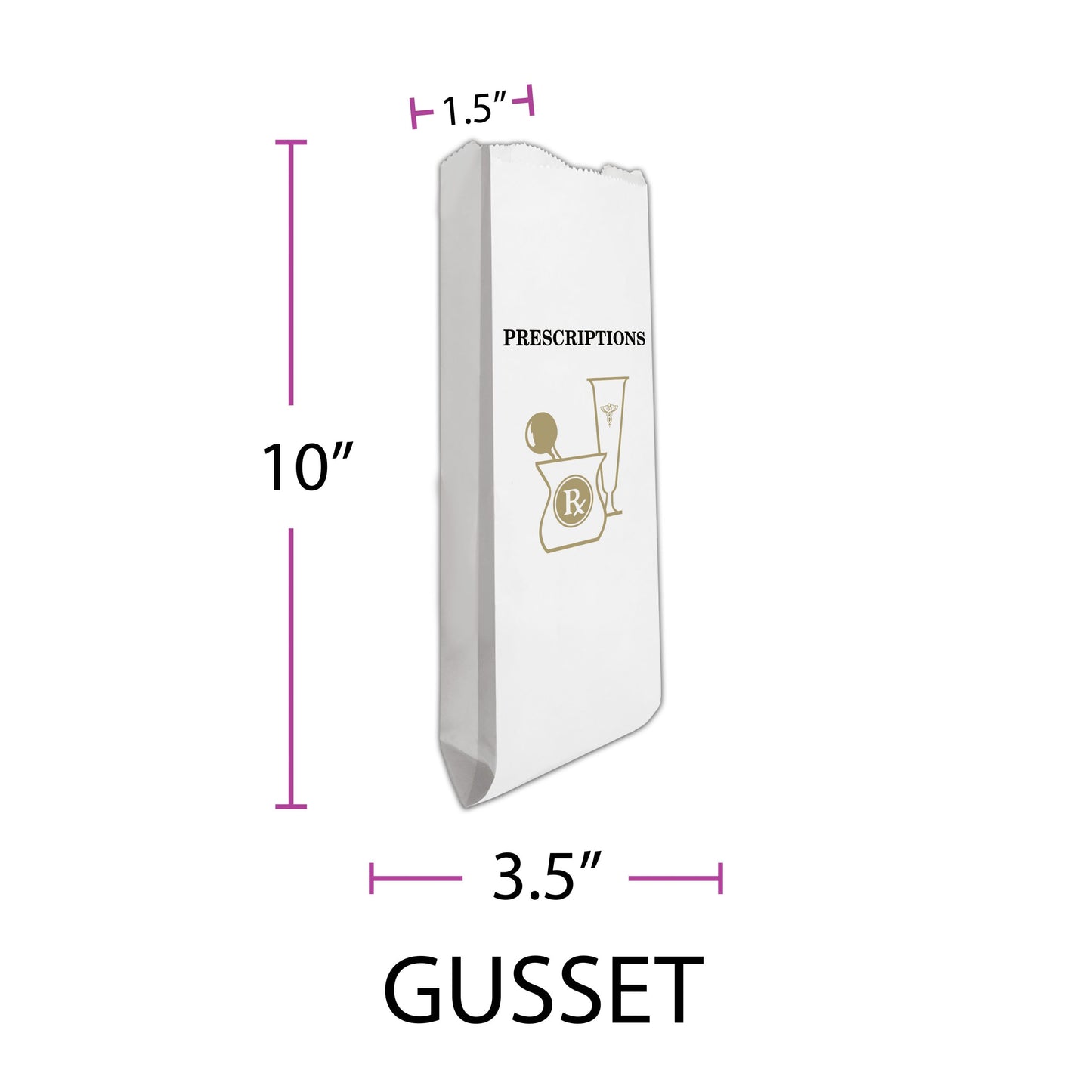Rx Systems Golden Mortar Gusset Bags 3.5 x 1.5 x 10 inch medical supply