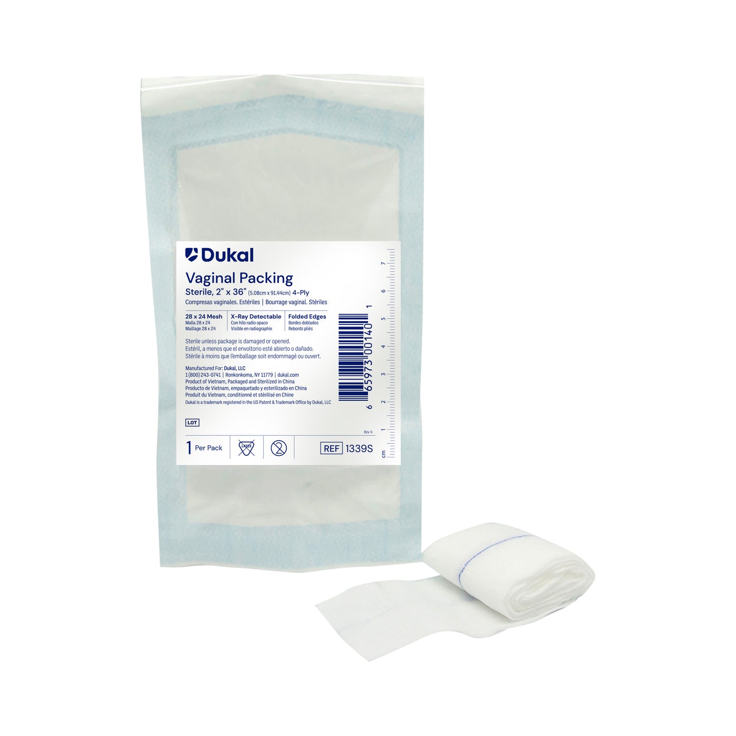 Dukal Sterile Vaginal Packing X-Ray Detectable 4-Ply 2 x 36 inch medical supply