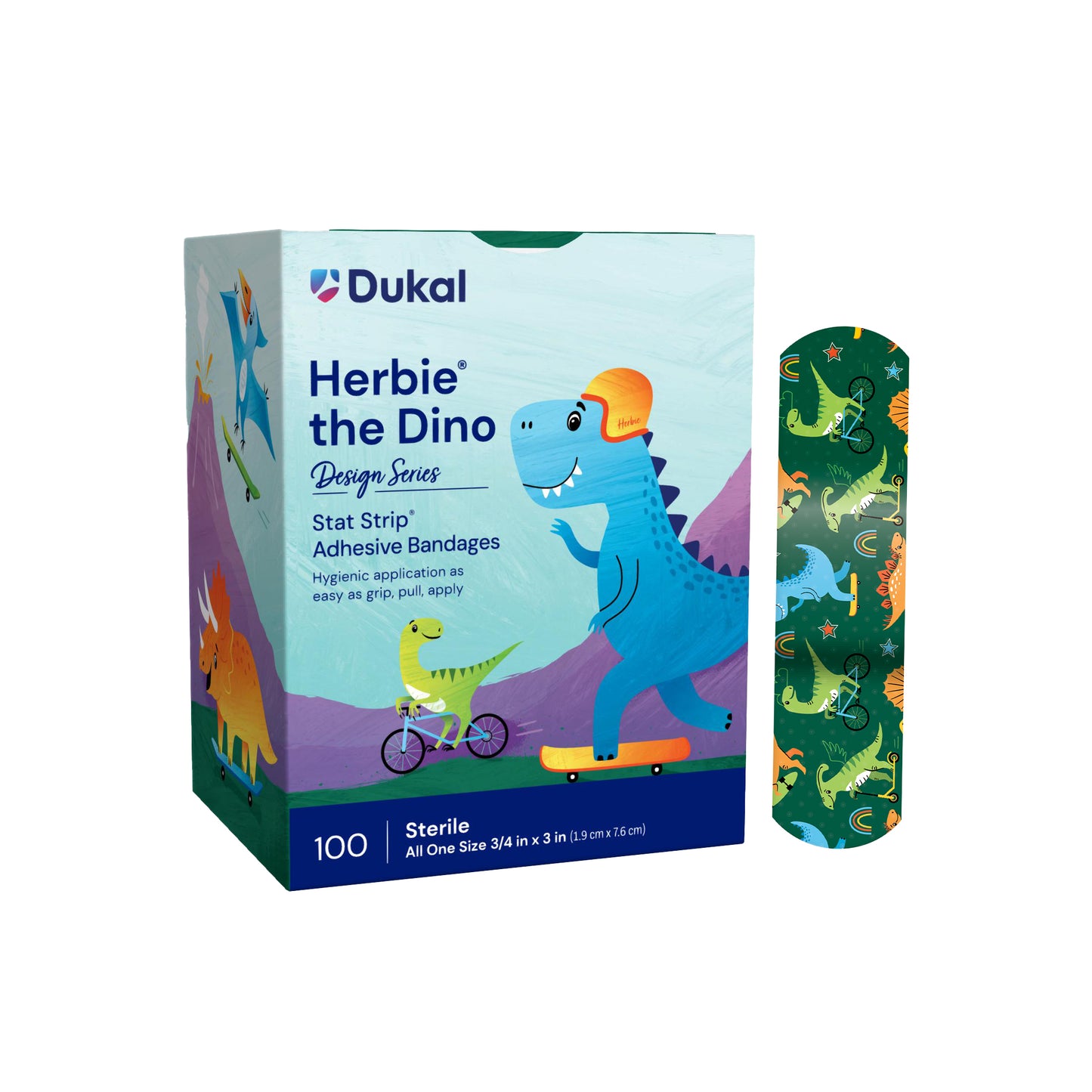 Dukal Herbie the Dino Adhesive Bandages 3/4 x 3 inch Case medical supply