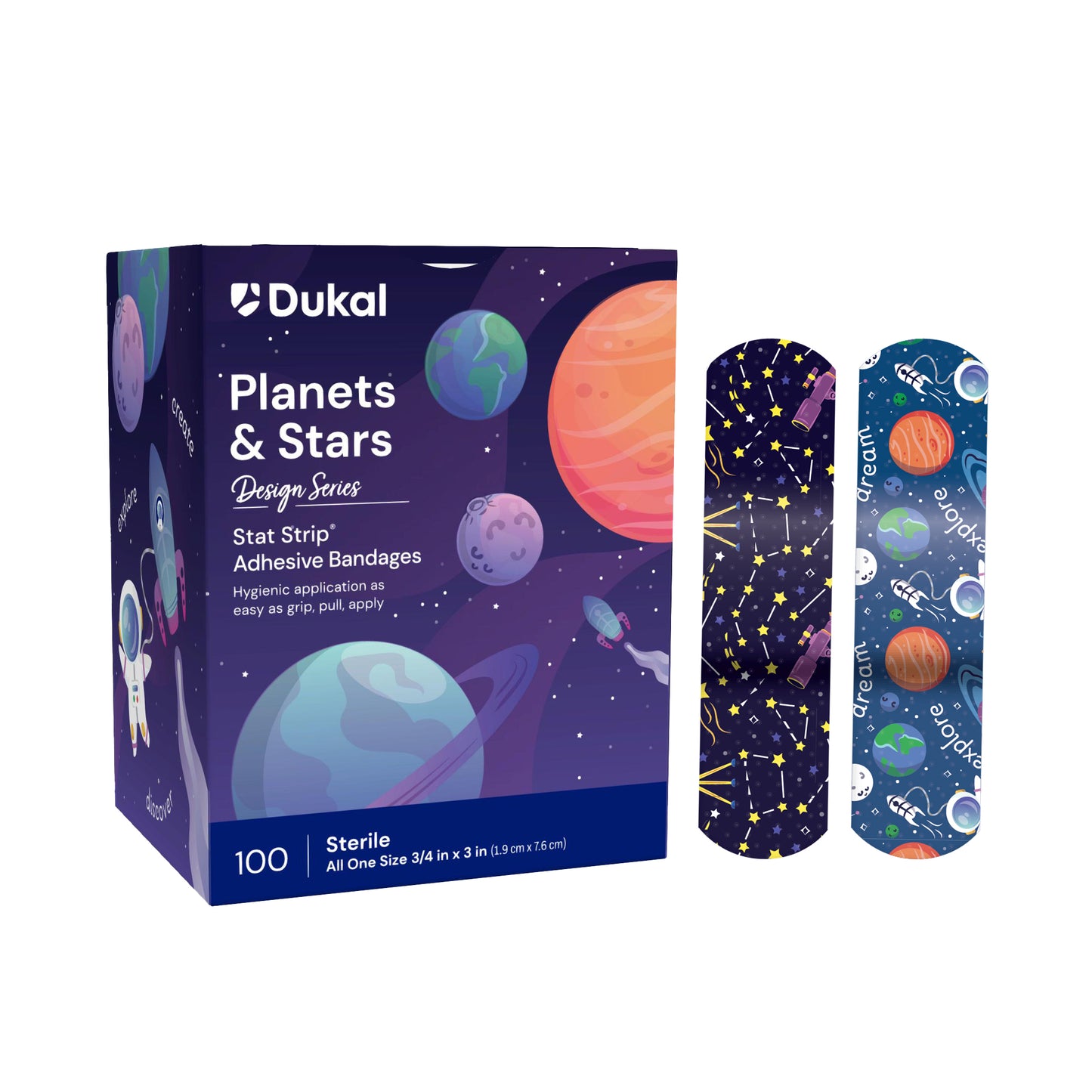 Dukal Planet and Stars Adhesive Bandages 3/4 inch x 3 inch 1200 count case medical supply