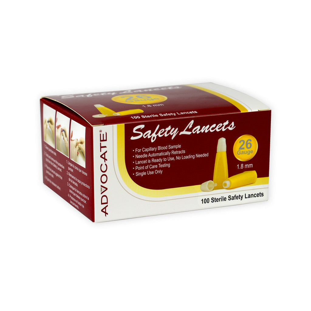 Advocate Safety Lancets 26G 100 per Box medical supply