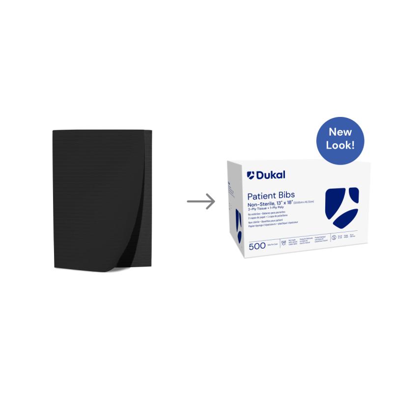 Dukal Patient Bibs 2-Ply 13" x 18" Black Case of 500 medical supply