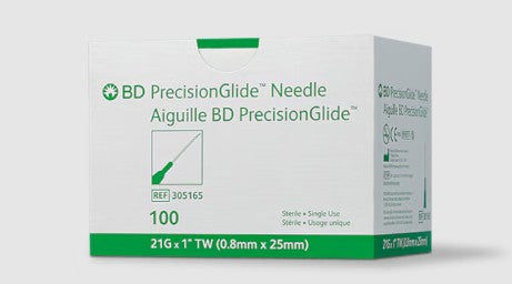 BD PrecisionGlide Needles 21G x 1 inch Box 100 medical supply