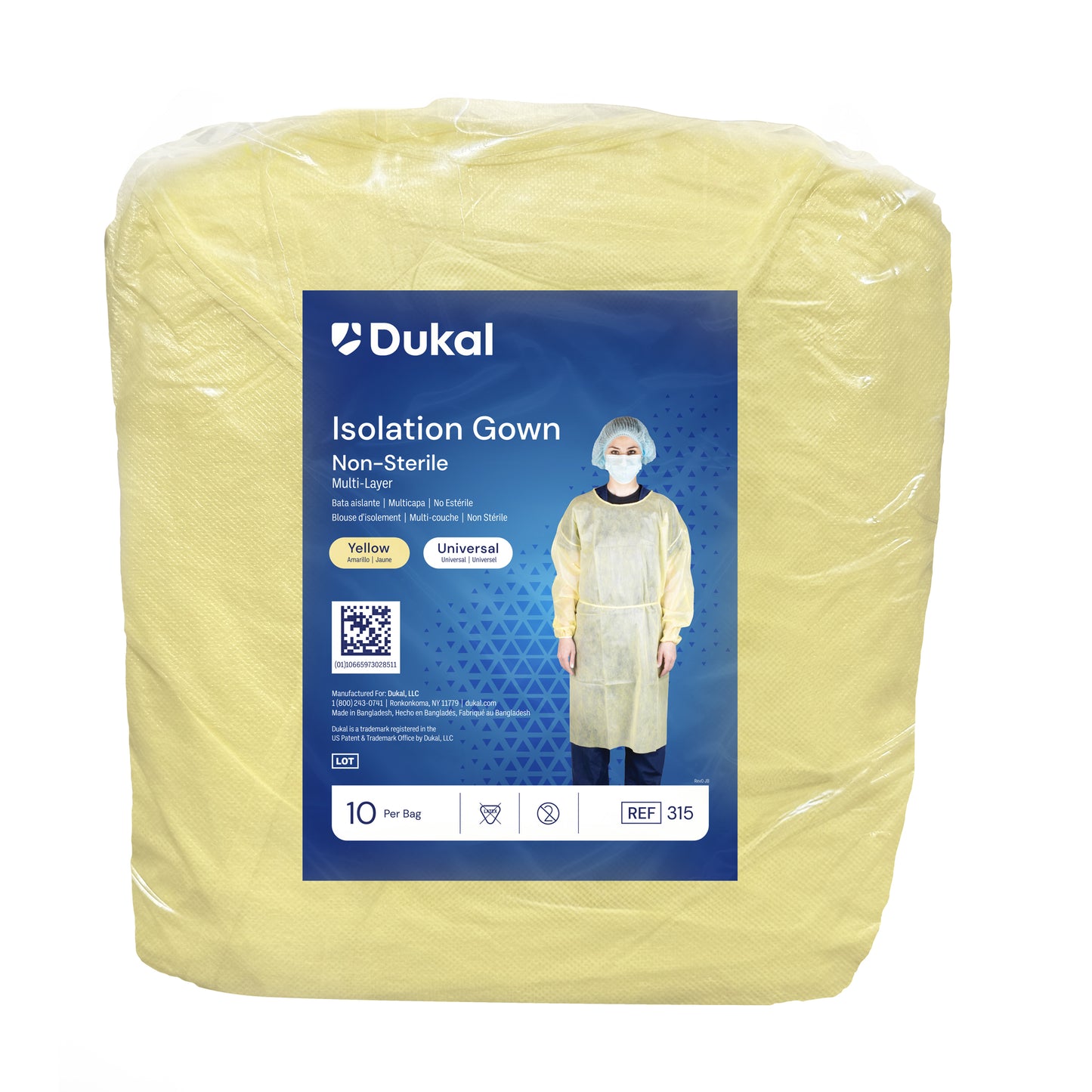 Dukal Multi-Layer Isolation Gown Universal Yellow Case of 100 medical supply