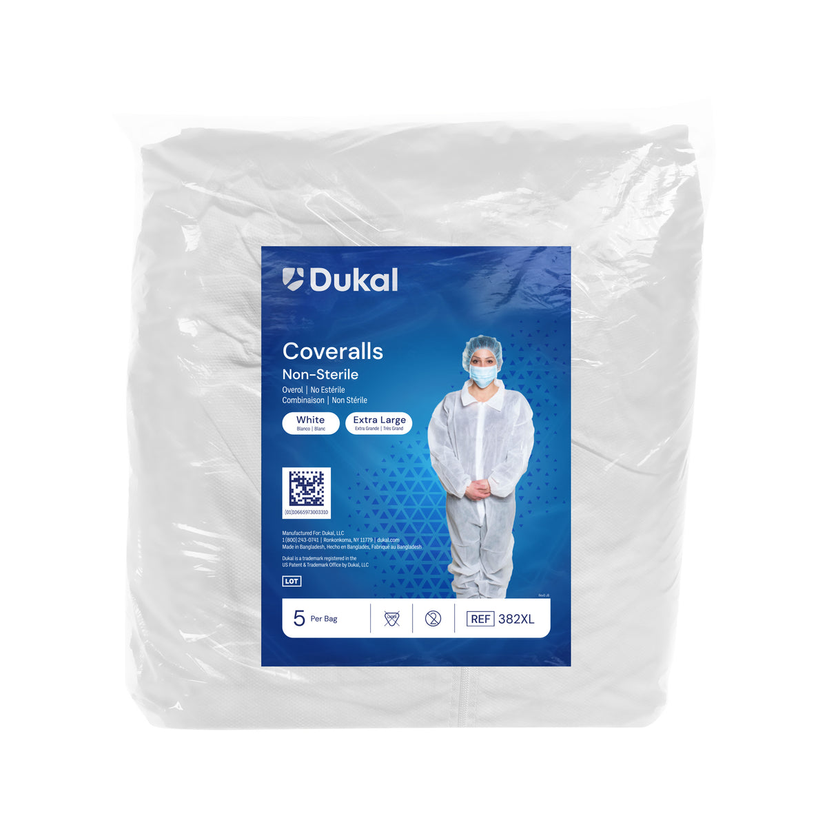 Dukal Coveralls White XL Case of 25 medical supply