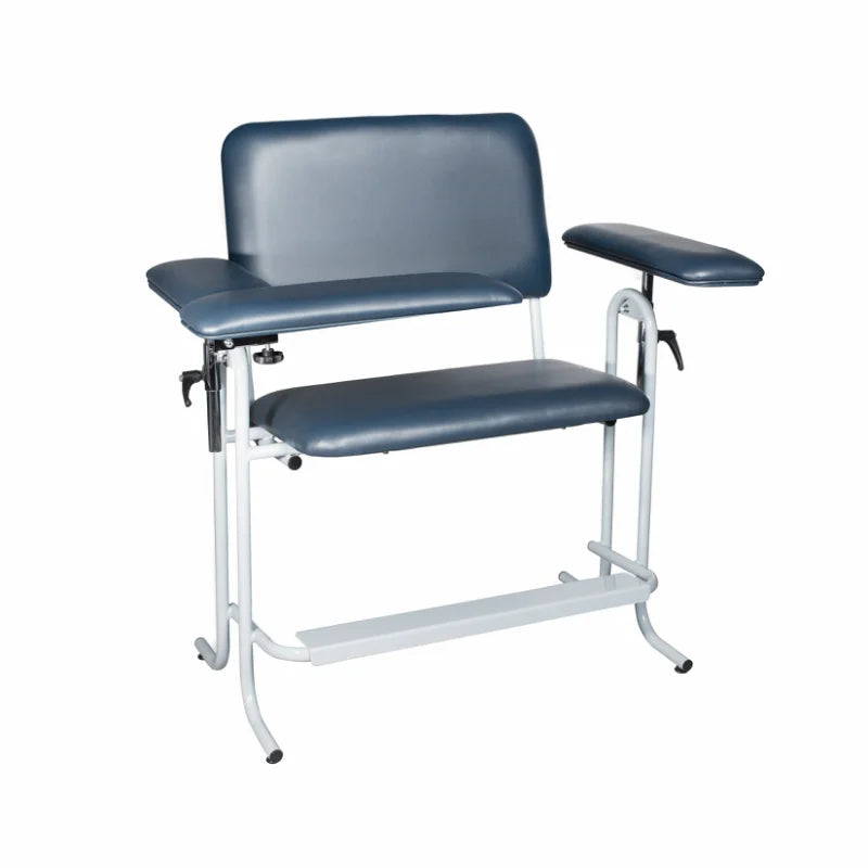 Blood Draw Chair, Tall, Bariatric, Upholstered, with Flip Arm (4386XF-BLK), Blue