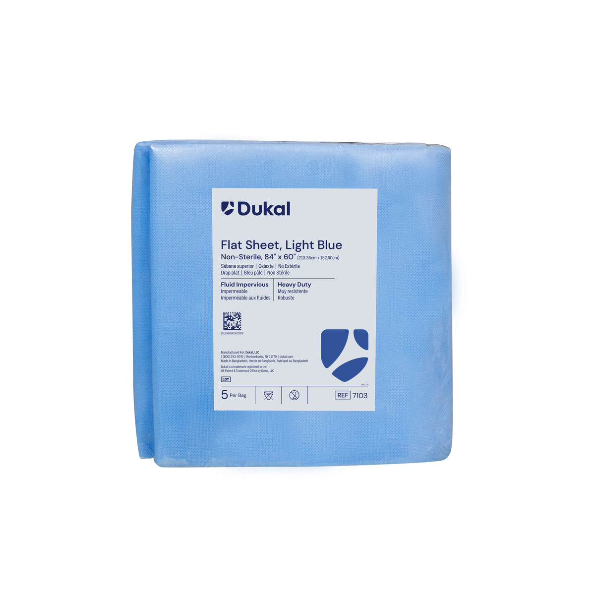 Dukal Disposable Flat Sheet 84 inch x 60 inch Light Blue 50 count case medical supply