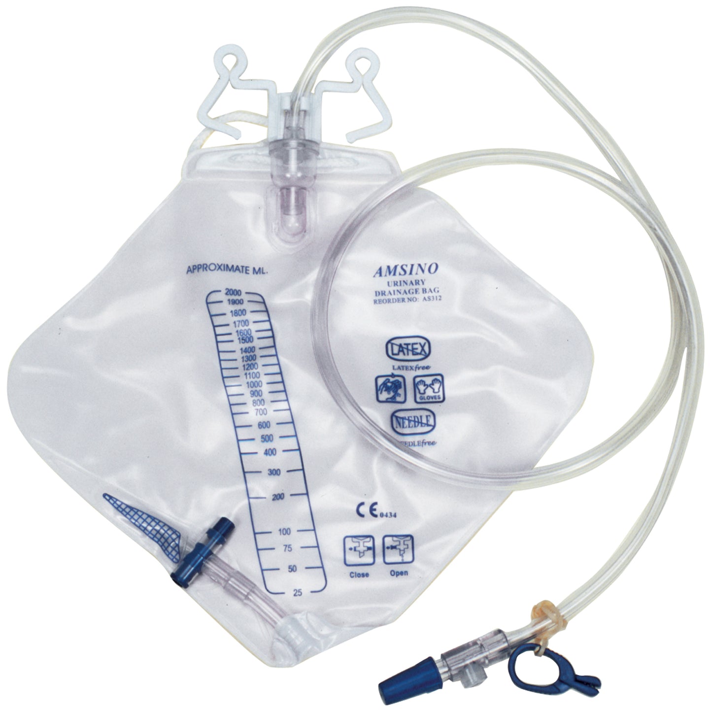 Amsino Drainage Bag 2000mL Anti-Reflux Device Double Hook Case medical supply