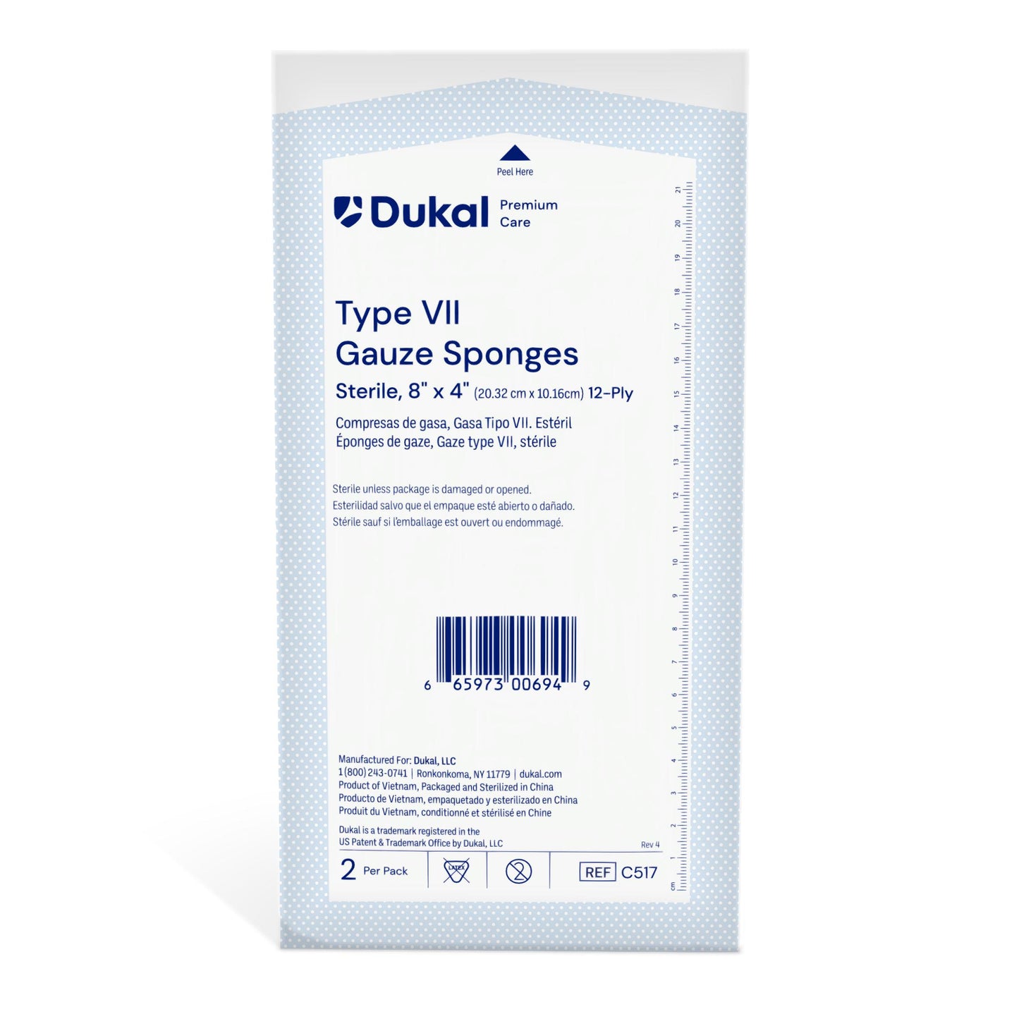 Dukal Premium Care Sterile Gauze Sponges 12-Ply 8 inch x 4 inch medical supply