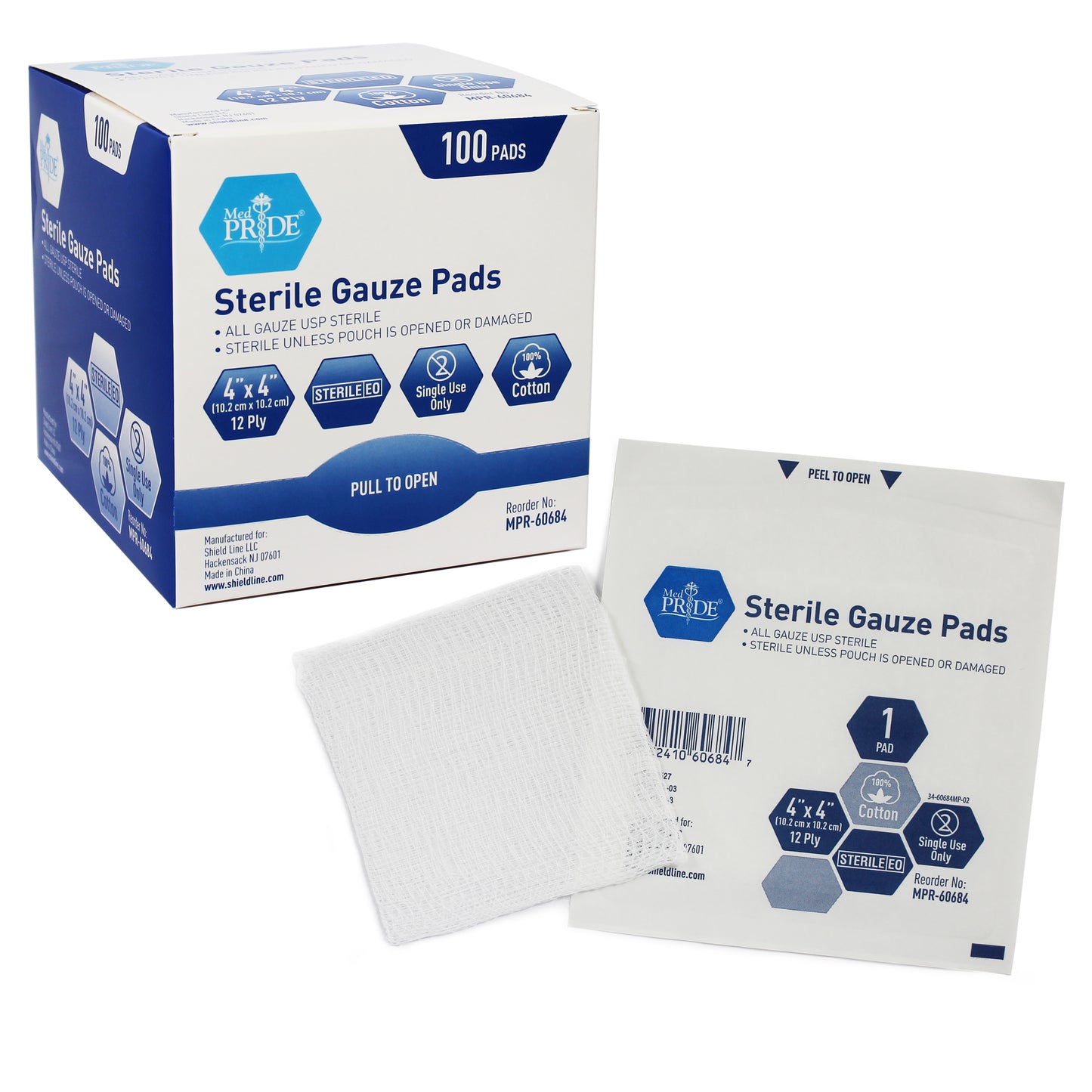 MedPride Sterile Gauze Pad 4 x 4 12 Ply 12/100/cs medical supply
