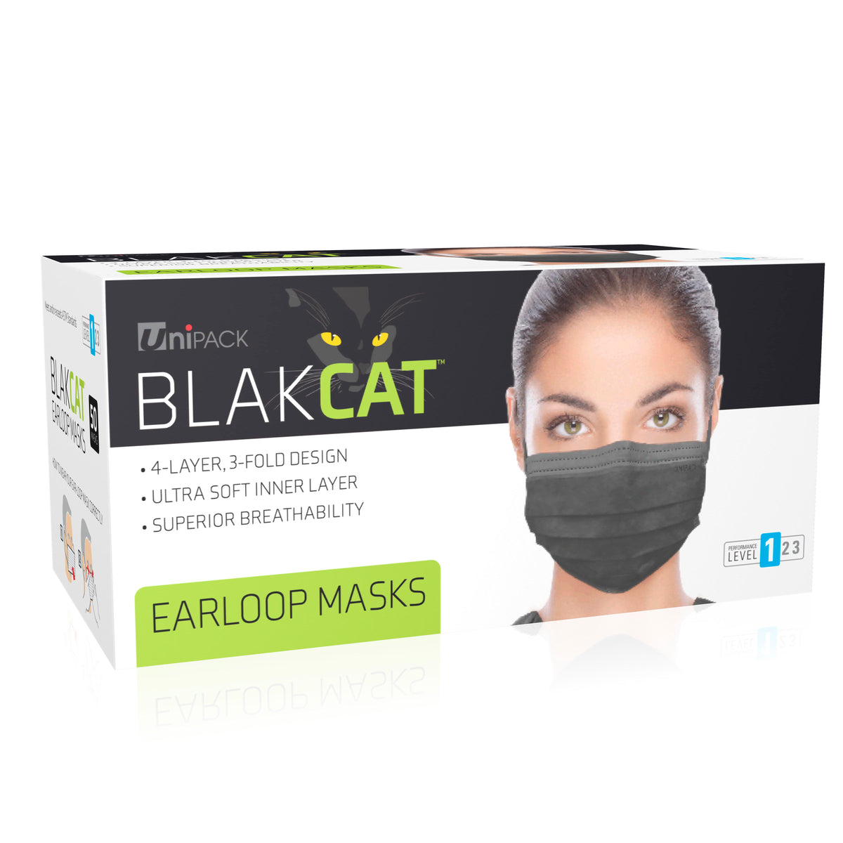 Unipack BlakCat Level 1 Ear-Loop Face Mask Black Case of 1000 medical supply