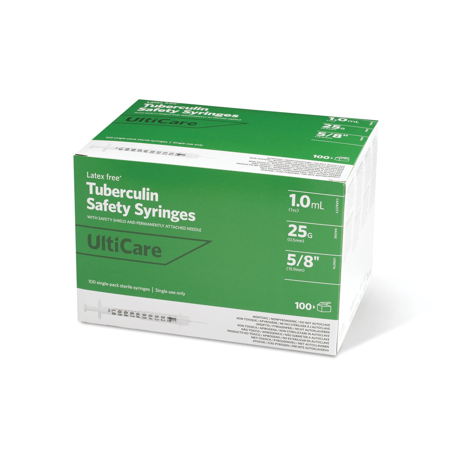 UltiMed TB Safety Syringe Fixed Needle 1cc 25G x 5/8 inch box medical supply