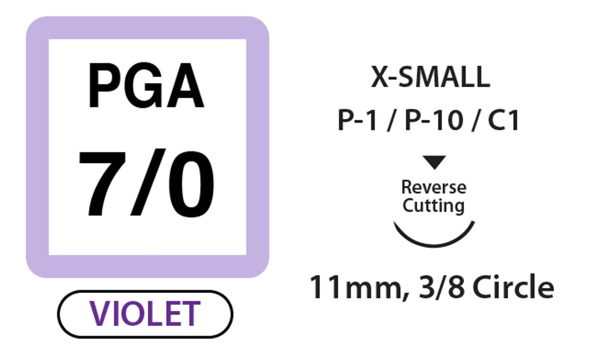 UNIFY PGA Suture 7-0 18 inch 11mm 3/8 R/C Violet Box of 12 medical supply