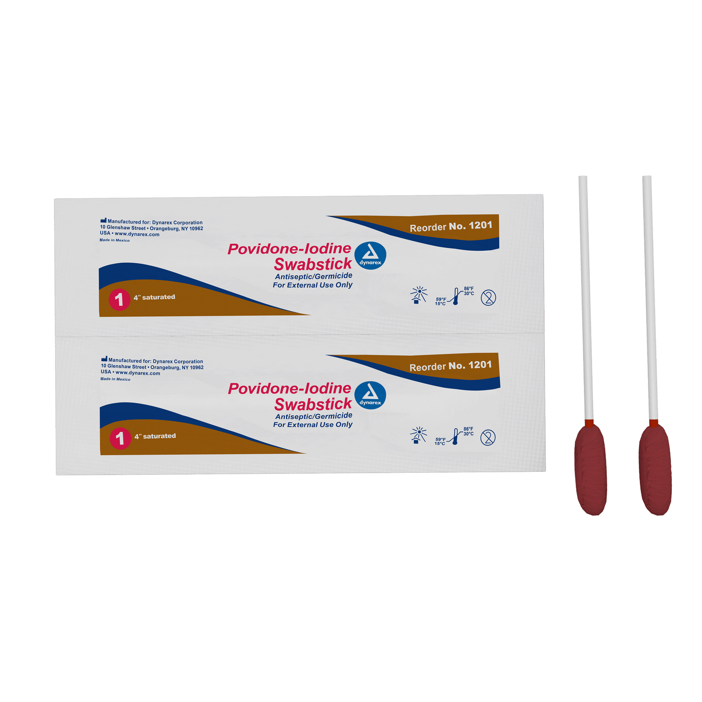 Dynarex Povidone Iodine Swabsticks 1 per Packet 10/50 Case medical supply