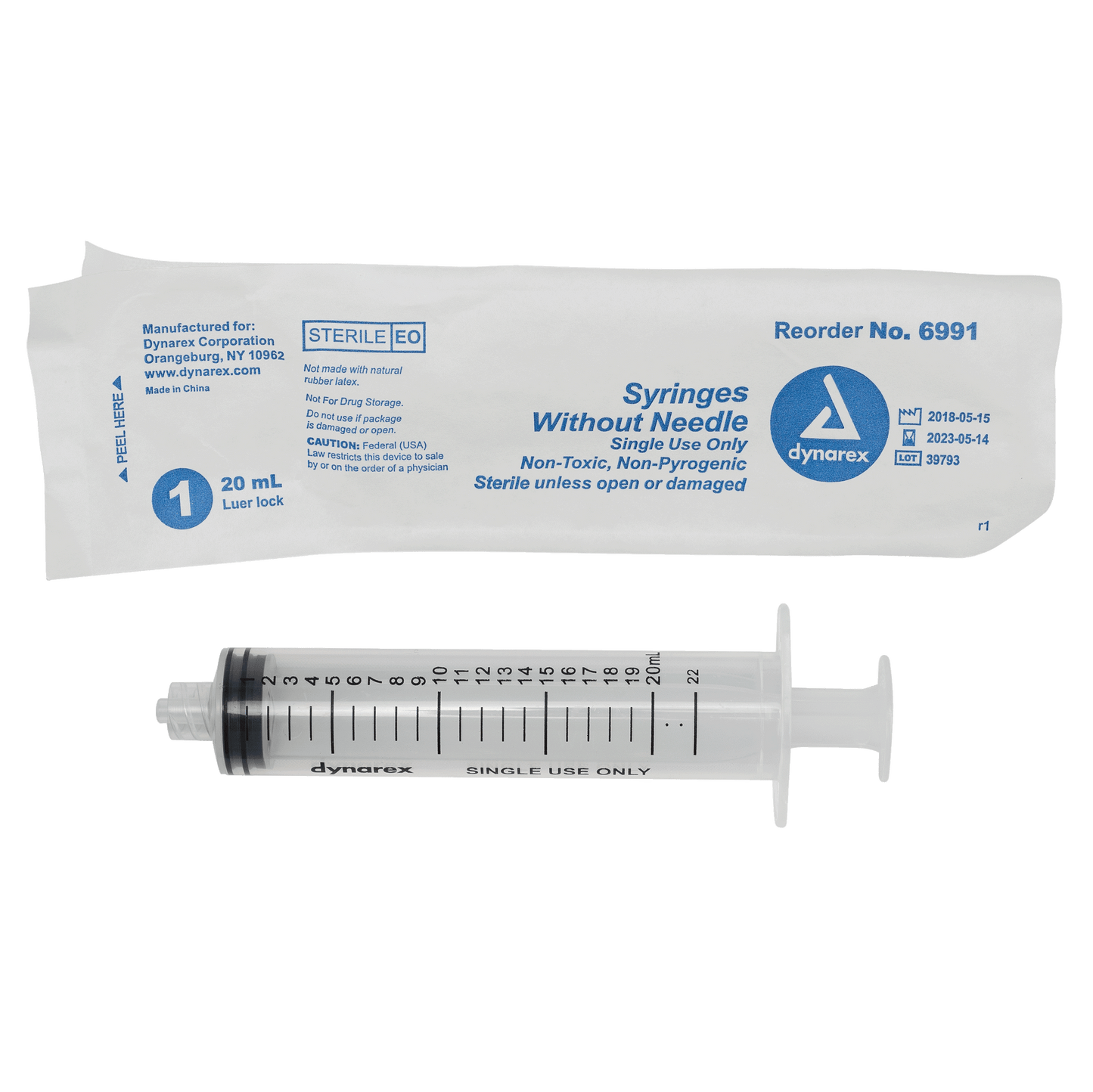 Dynarex 20cc Luer Lock Syringe medical supply