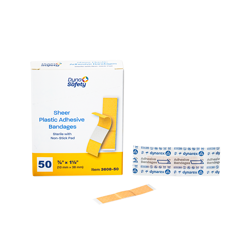 DynaSafety Sheer Plastic Adhesive Bandages Sterile 3/8 x 1.5 in 72/50/cs medical supply