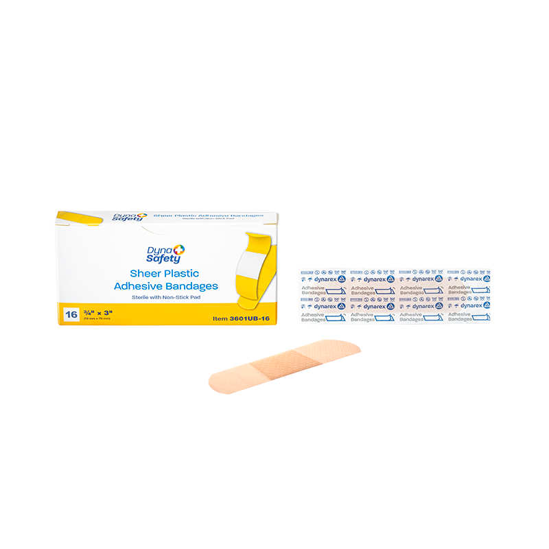 DynaSafety Sheer Plastic Adhesive Bandages Sterile 3/4 x 3 in 100/16/cs medical supply
