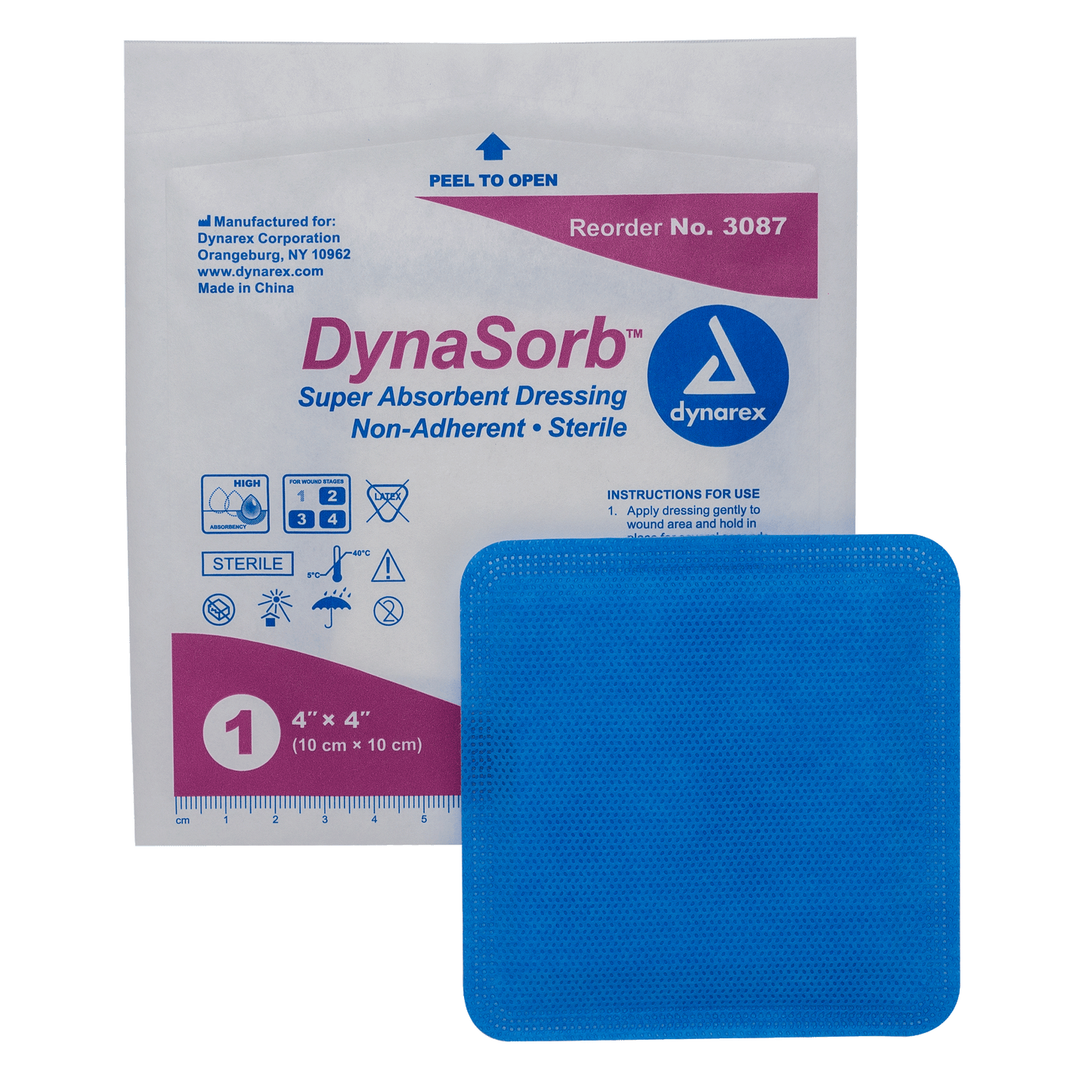 Dynarex DynaSorb Super Absorbent Dressing Non-Adhering 4 x 4 12/10/cs medical supply