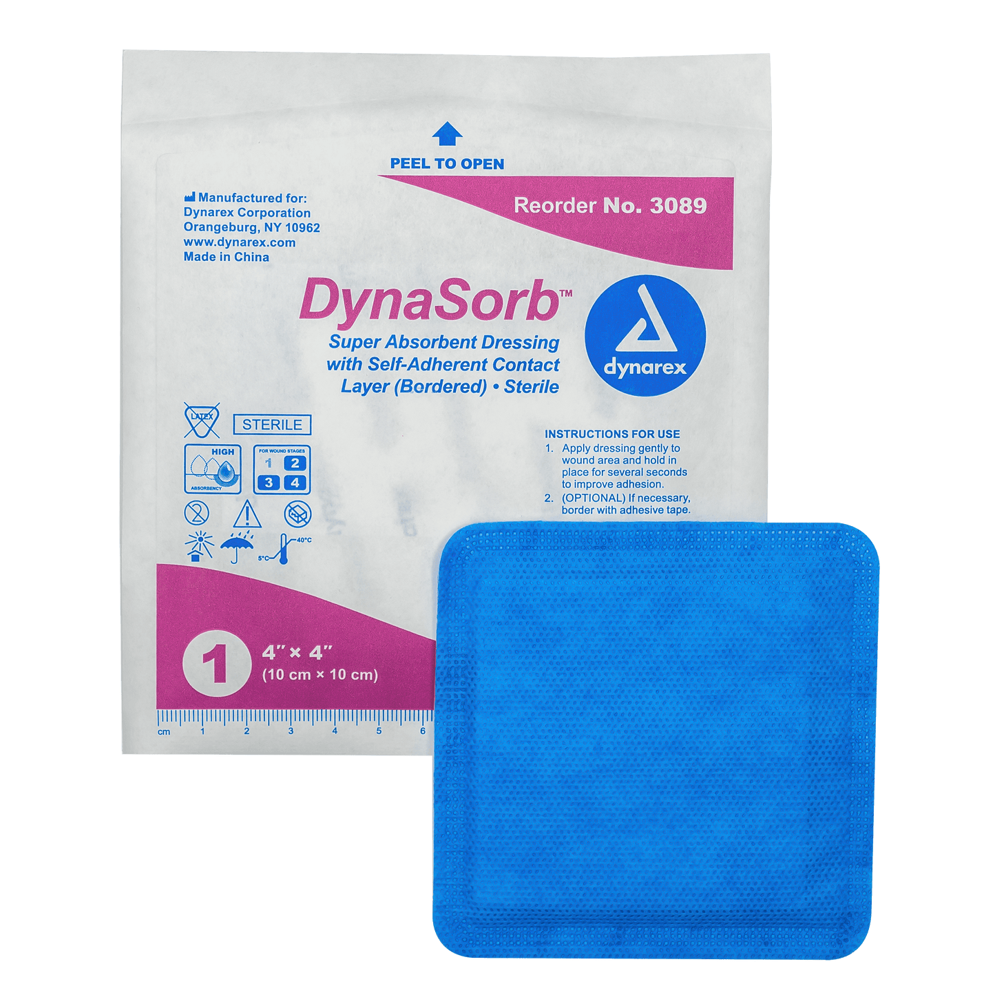 Dynarex DynaSorb Super Absorbent Dressing Self-Adhering 4 x 4 12/10/cs medical supply