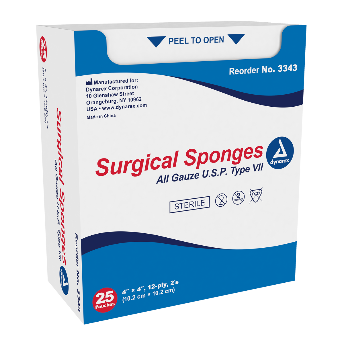 Dynarex Surgical Gauze Sponge 4x4 12-Ply 24/25/cs medical supply