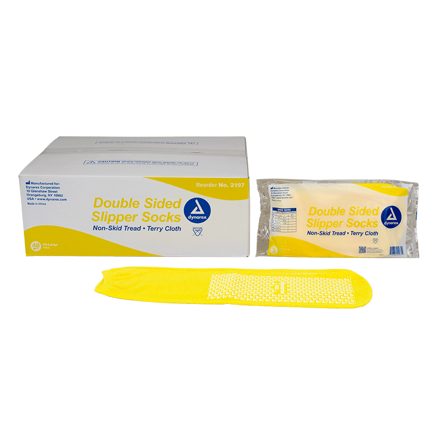 Dynarex Double Sided Slipper Socks 4XL Yellow Case medical supply