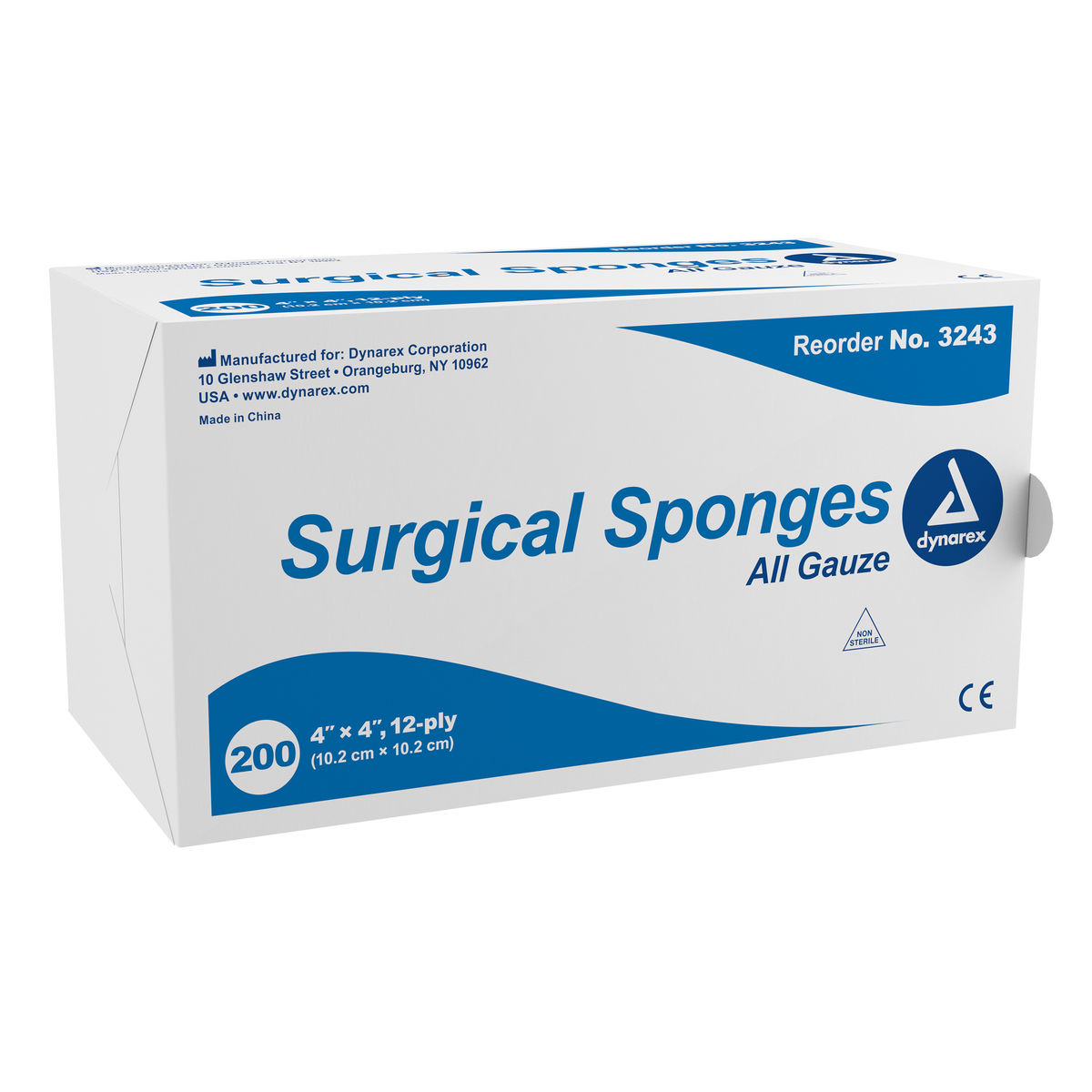 Dynarex Surgical Gauze Sponge 4" x 4" 12-Ply 10/200/cs medical supply