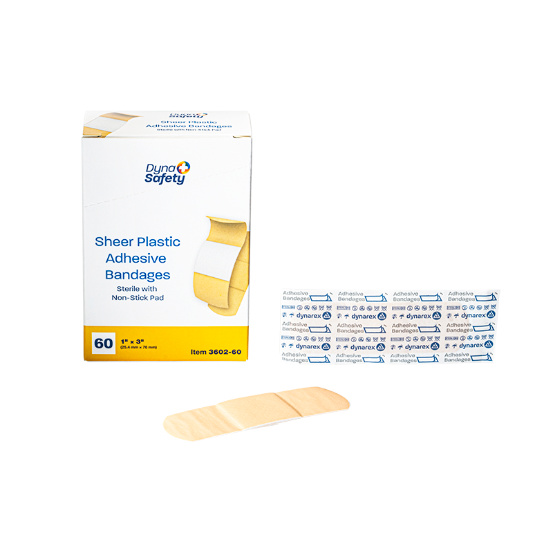 DynaSafety Sheer Plastic Adhesive Bandages Sterile 1 x 3 in 12/60/cs medical supply