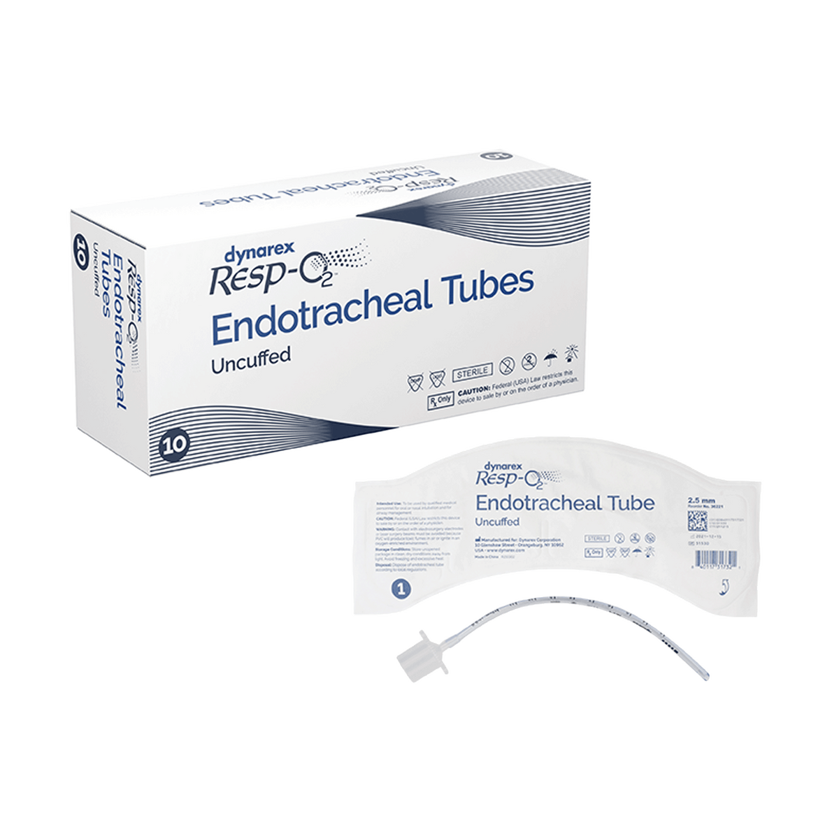 Resp-O2 Uncuffed Endotracheal Tubes 2.5 mm 10/bx medical supply