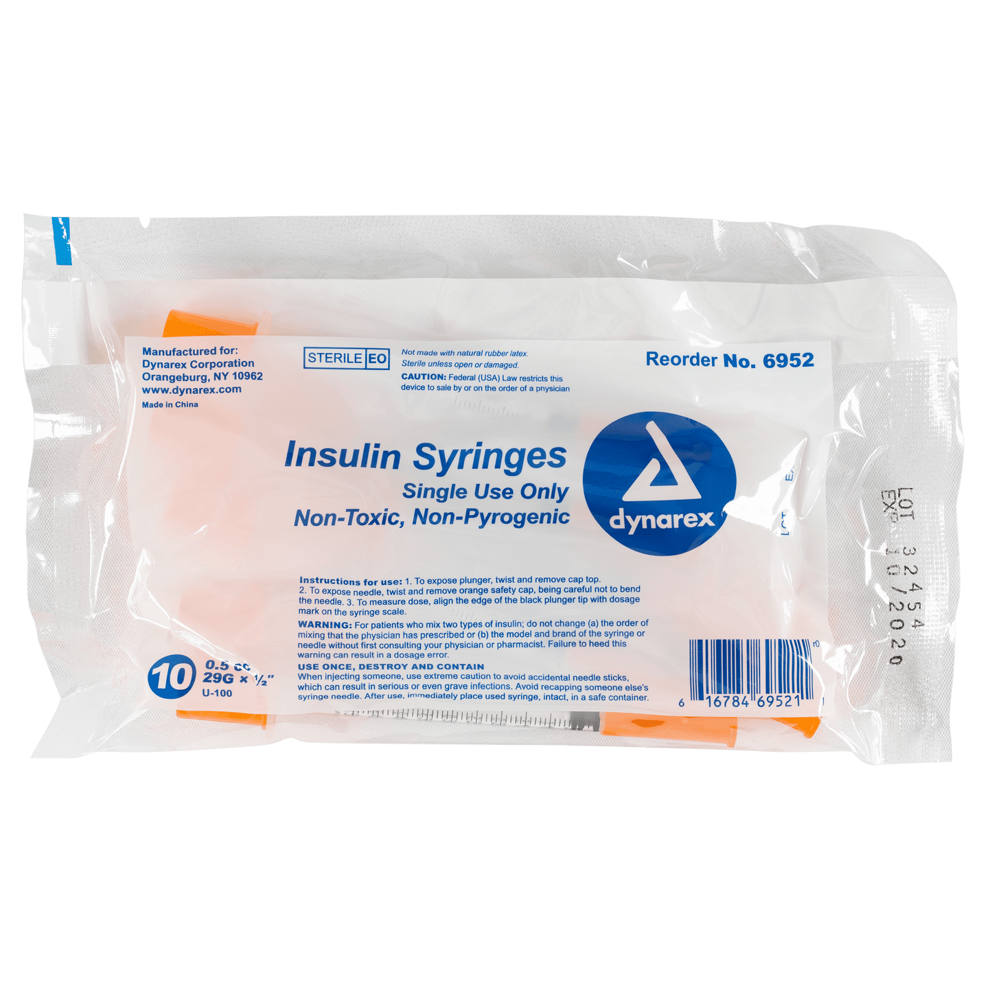Dynarex Insulin Syringe 0.5cc 29G Case medical supply