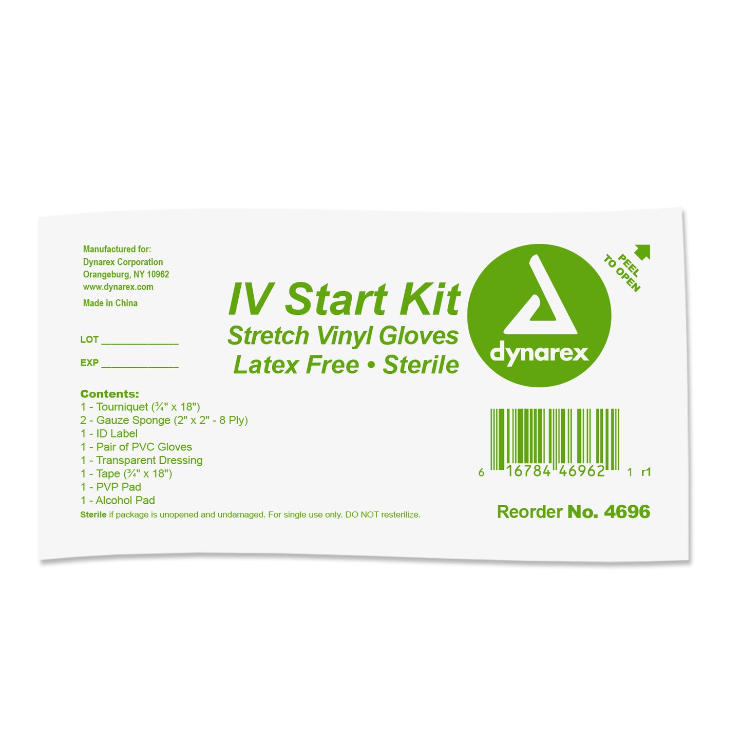 Dynarex IV Start Kit with PVC Gloves 50 per Case medical supply