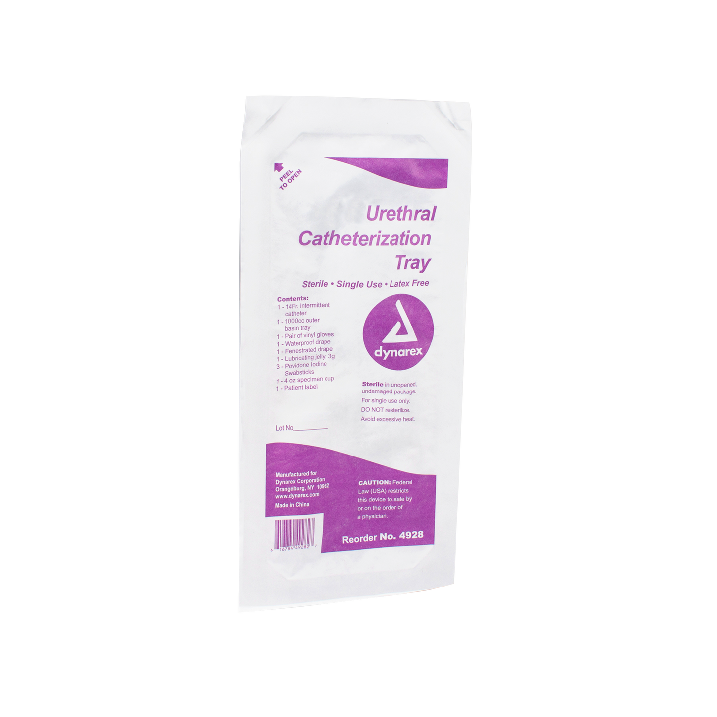 Dynarex Urethral Intermittent Catheter Latex Free Sterile Tray 20pc/cs medical supply