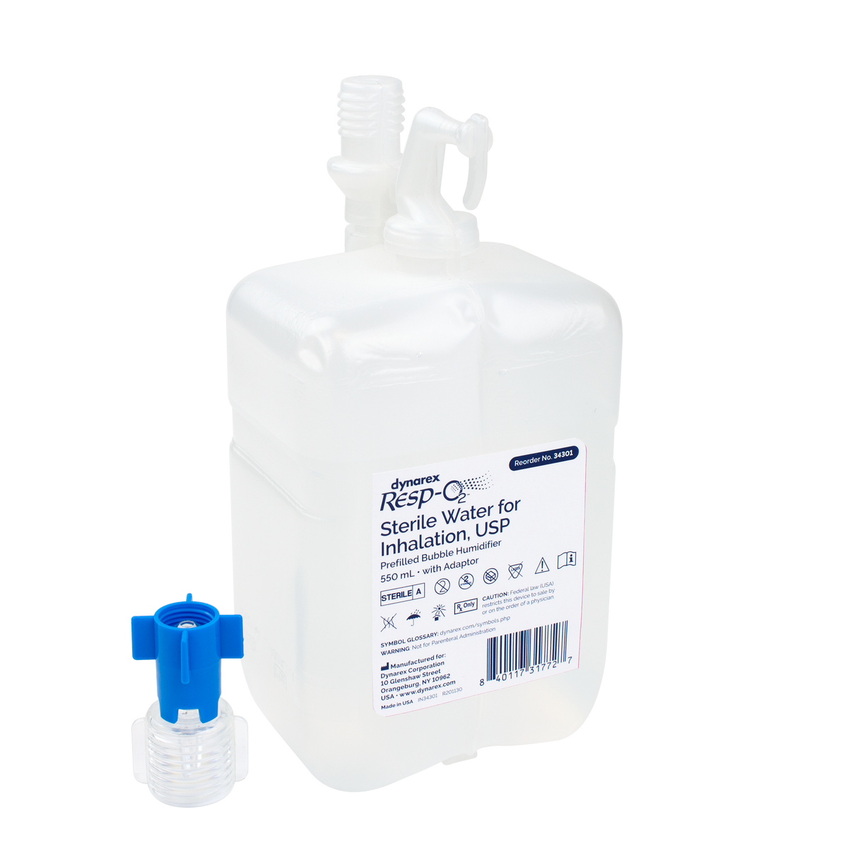 Resp-O2 Sterile Water for Inhalation Prefilled Bubble Humidifier 550 mL medical supply