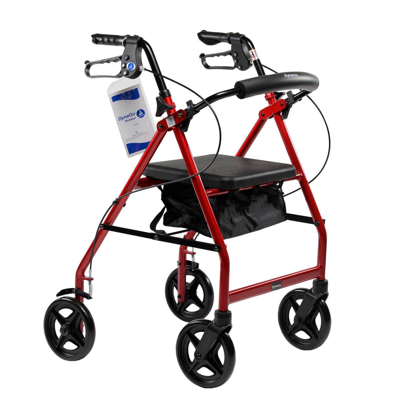 Dynarex DynaGo Quad 8 Aluminum Rollator 7.5 inch Wheels Red medical supply