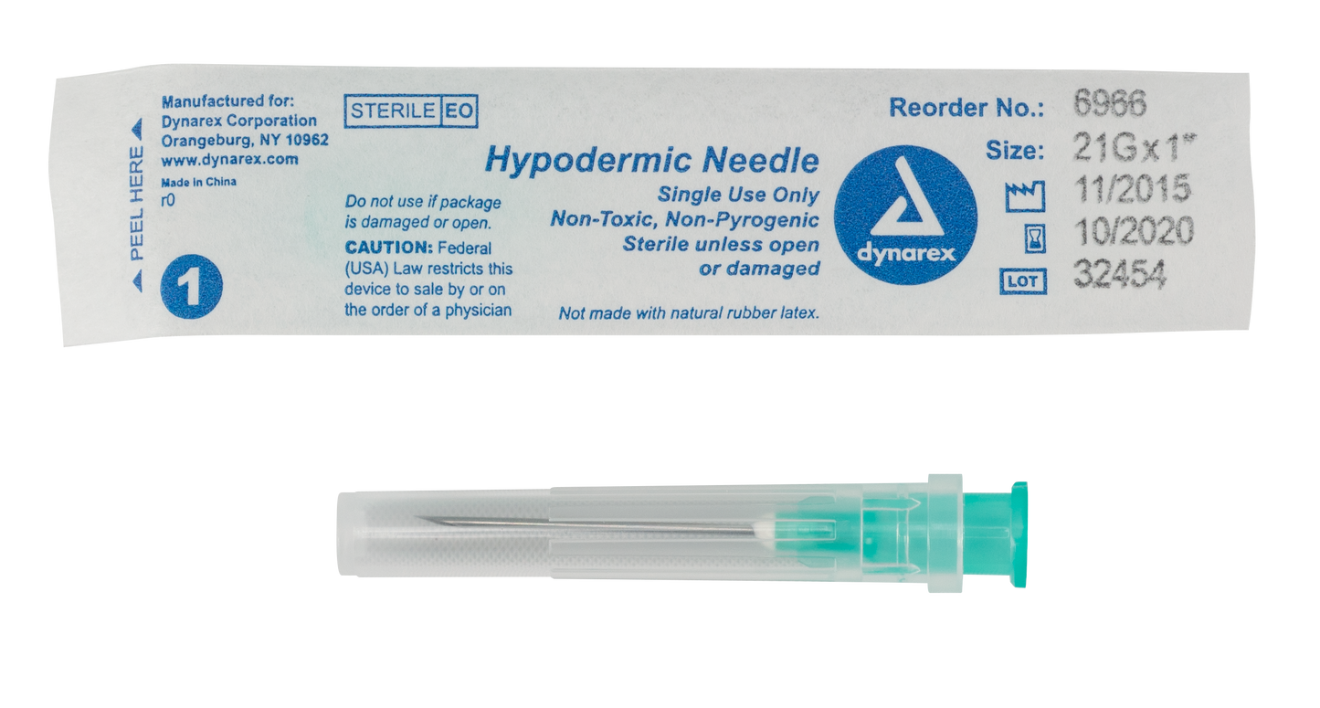 Dynarex Hypodermic Needle Non-Safety 21G 1 inch 10/100/cs medical supply
