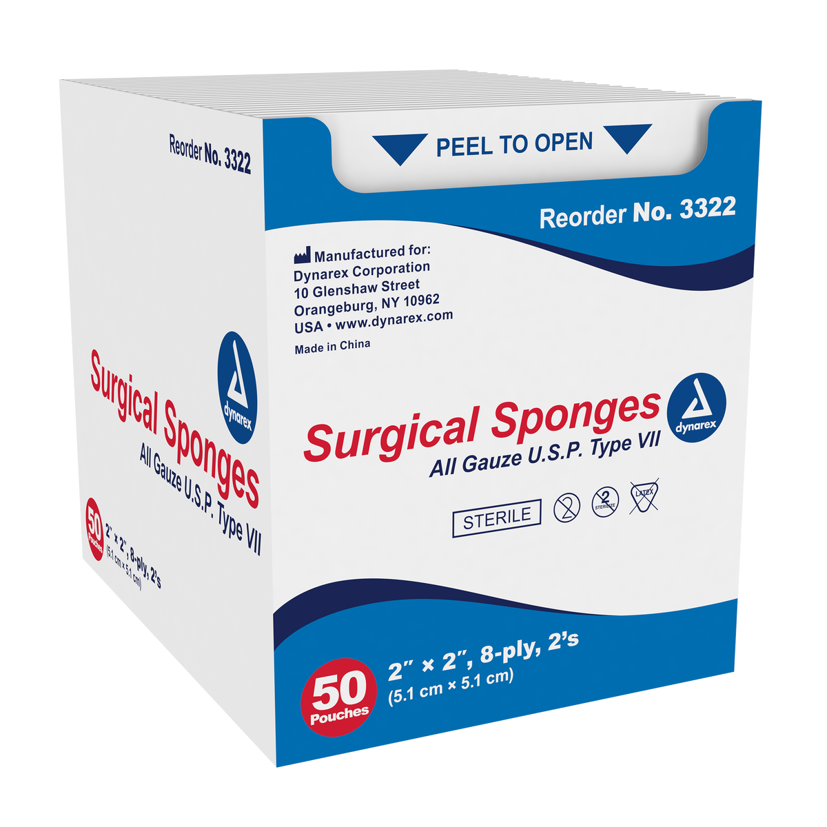 Dynarex Surgical Gauze Sponge 2x2 8-Ply 30/50/cs medical supply