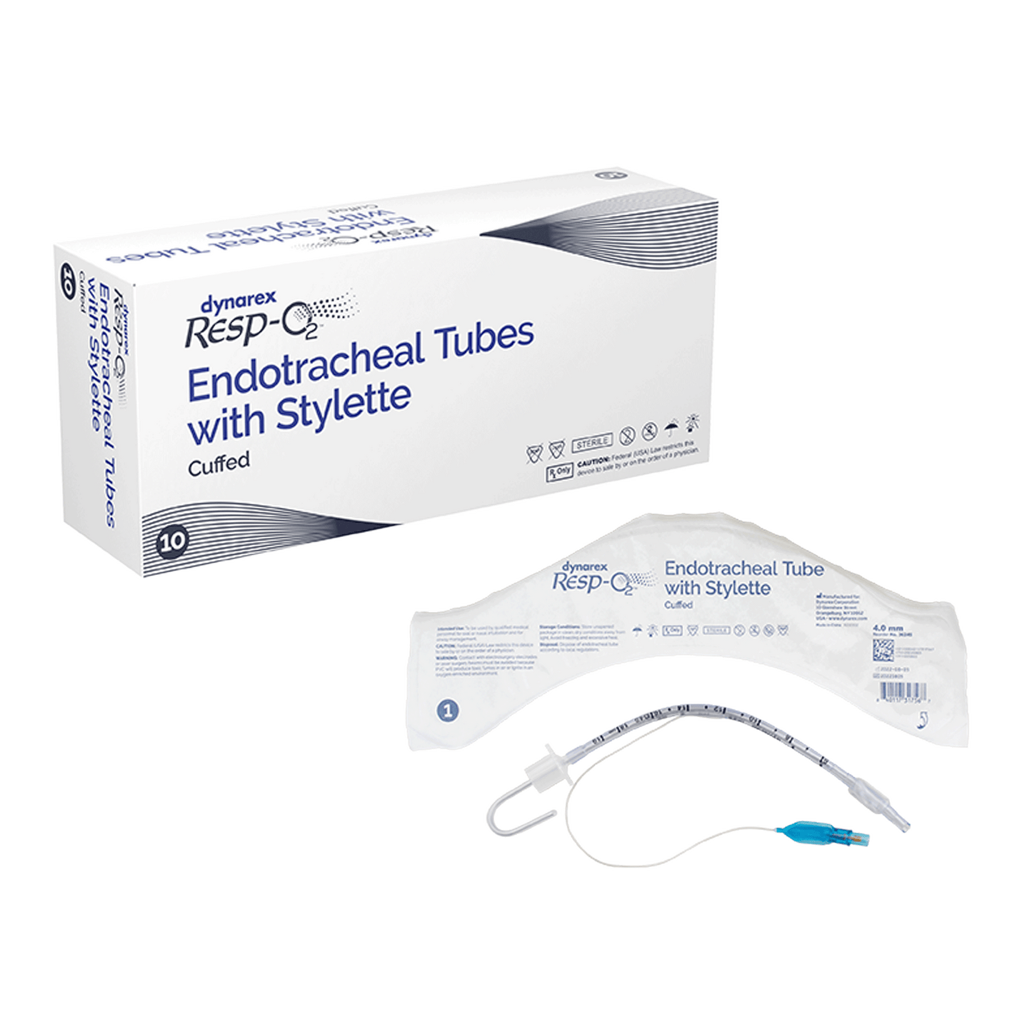 Resp-O2 Cuffed Endotracheal Tubes with Stylette 4.0 mm 10/bx medical supply