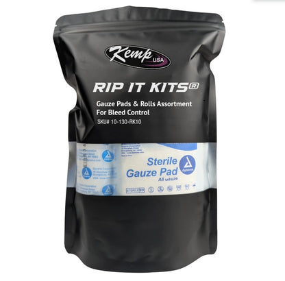 Kemp USA Rip It Kits Gauze Pads & Rolls Assortment Bleed Control Sterile medical supply