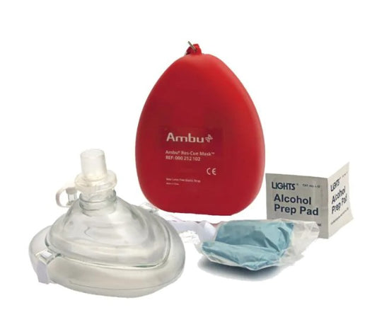 Kemp USA Ambu CPR Mask with O2 Inlet Headstrap Gloves and Wipes medical supply