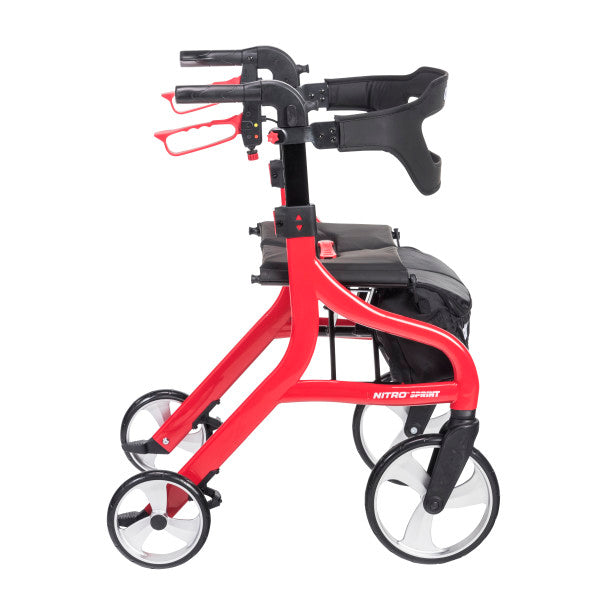 Nitro Sprint Rollator Rolling Walker, Hemi Height (102662BK-H), Red