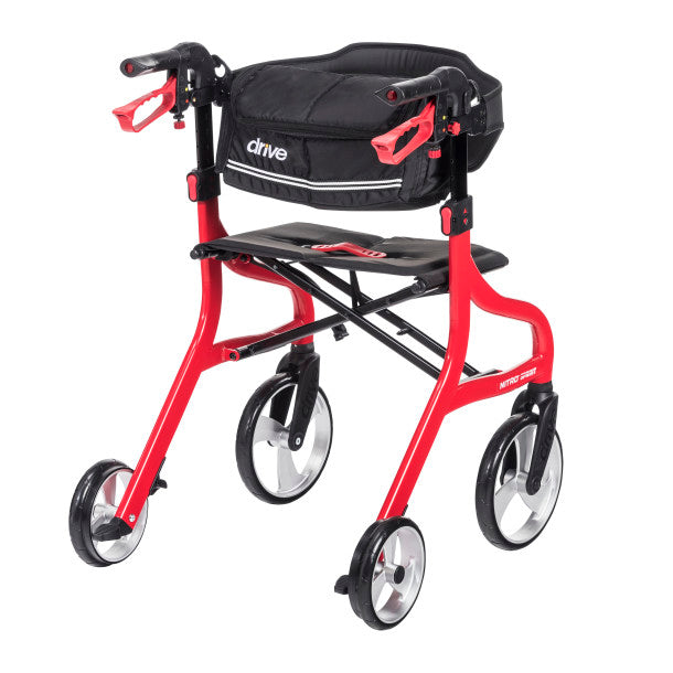 Nitro Sprint Rollator Rolling Walker, Hemi Height (102662BK-H), Red