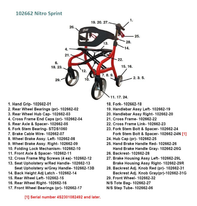 Drive Medical Nitro Sprint Rollator Rolling Walker, Hemi Height, Black (102662BK-H) medical supply
