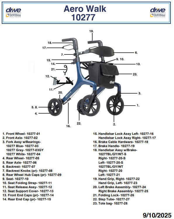 Drive Medical AeroWalk Ultra-Lite Rollator Rolling Walker, Blue (10277BL) medical supply