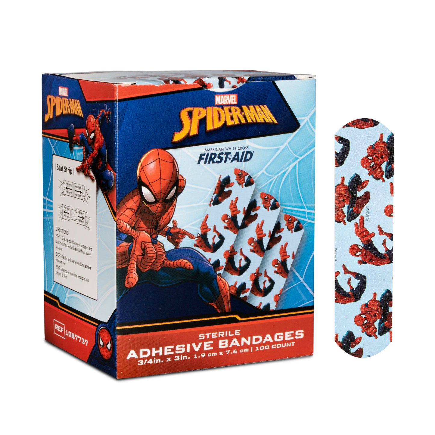 American White Cross Spiderman Stat Strip Adhesive Bandages 3/4 x 3 medical supply