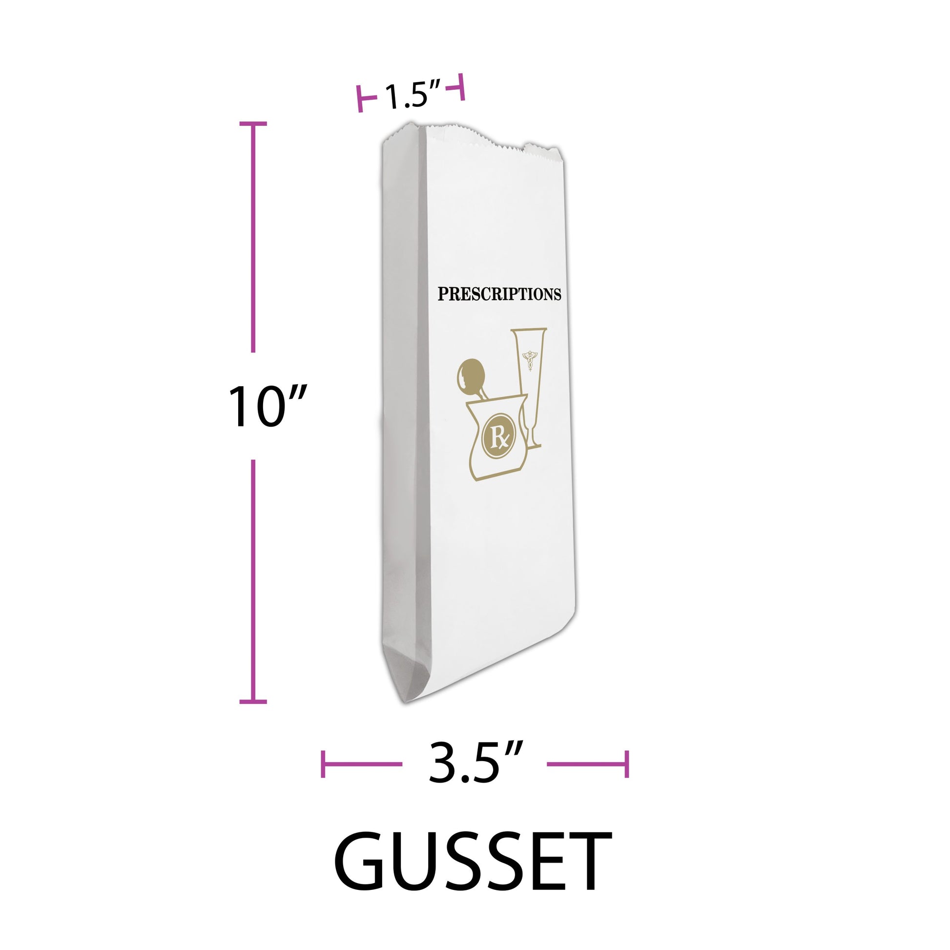 Rx Systems Golden Mortar Gusset Bags 3.5 x 1.5 x 10 inch medical supply
