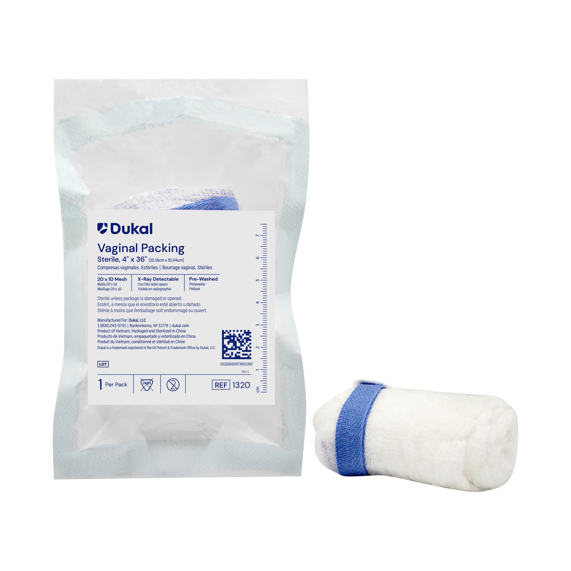 Dukal Sterile Vaginal Packing X-Ray Detectable 4 x 36 inch medical supply