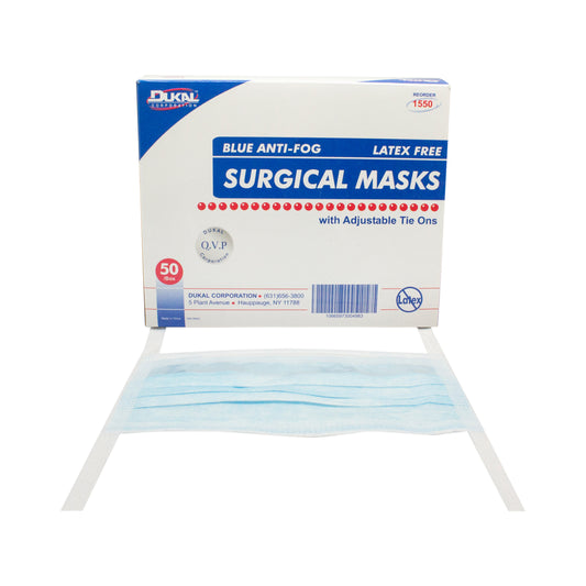 Dukal Anti-Fog Surgical Mask with Tie 3-Ply Blue Case medical supply