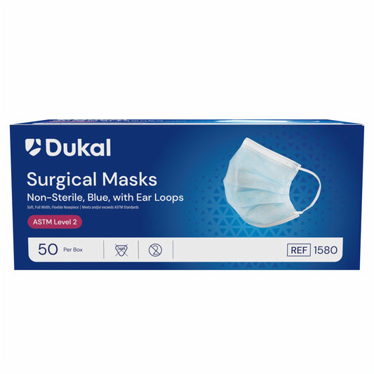 Dukal ASTM Level 2 Surgical Mask with Ear Loop, Blue, Case (1580), medical supply