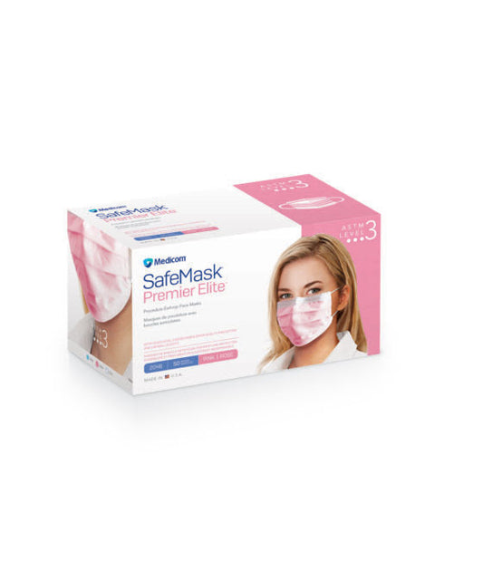 Medicom SafeMask Premier Elite ASTM Level 3 Earloop Mask Pink Case medical supply