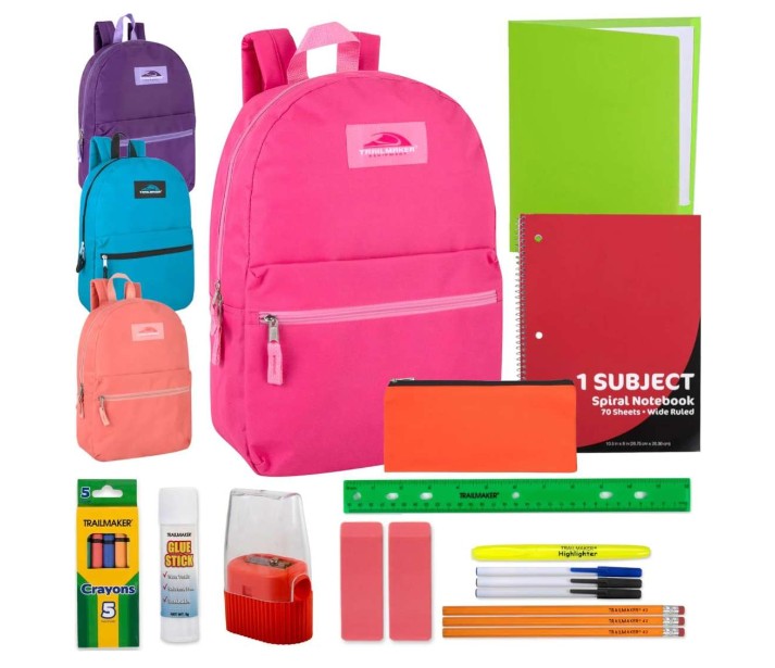 Trailmaker Middle School Supply Kits in 17" Backpack, 24 Packs/Case (2385635) medical supply